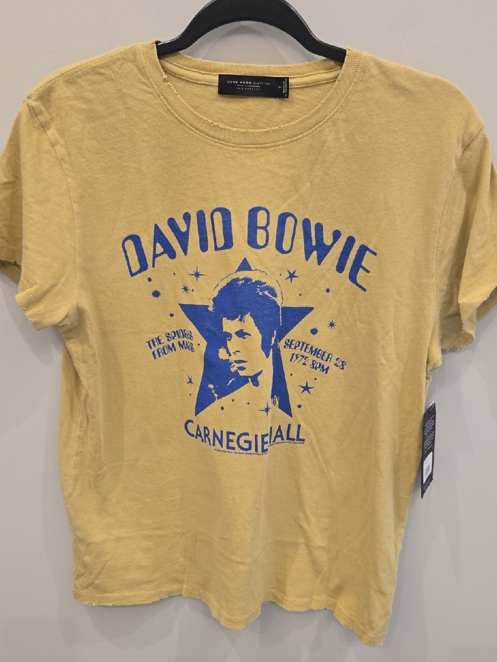 Junk Food Clothing David Bowie Graphic Tee - Yellow & Blue NWT Size Small